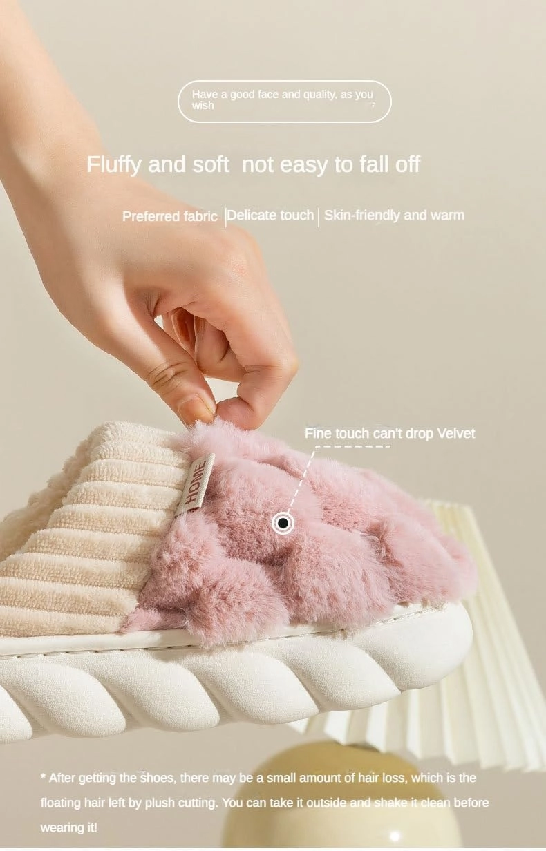 Loizziuy Women's Fuzzy Cotton Slippers Cute Cotton Ball Shape All Seasons Indoor Home Anti-slip Warmth with Fluffy Couples Edition