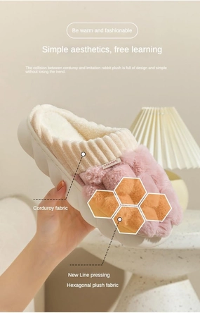 Loizziuy Women's Fuzzy Cotton Slippers Cute Cotton Ball Shape All Seasons Indoor Home Anti-slip Warmth with Fluffy Couples Edition