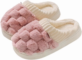 Loizziuy Women's Fuzzy Cotton Slippers Cute Cotton Ball Shape All Seasons Indoor Home Anti-slip Warmth with Fluffy Couples Edition