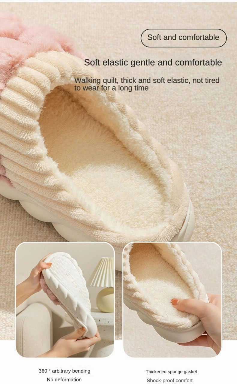 Loizziuy Women's Fuzzy Cotton Slippers Cute Cotton Ball Shape All Seasons Indoor Home Anti-slip Warmth with Fluffy Couples Edition