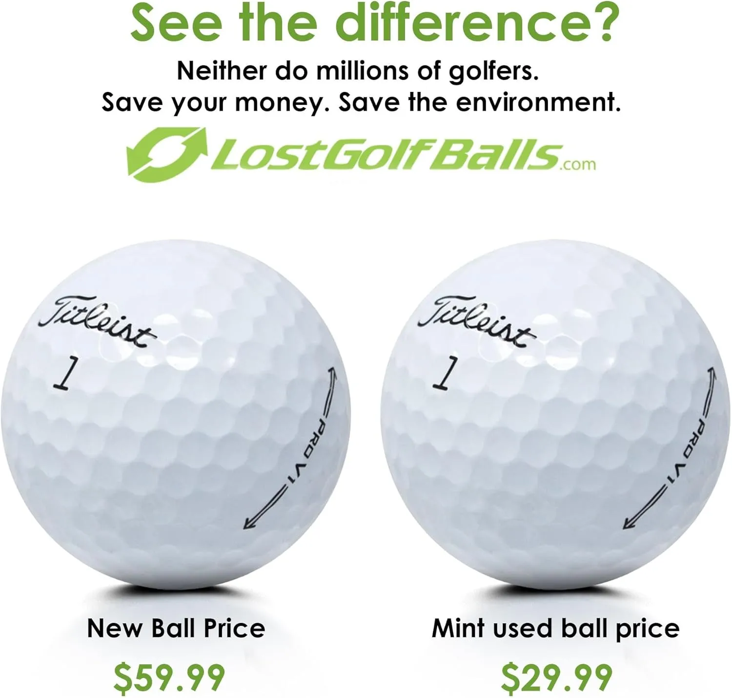 LostGolfBalls - Titleist Pro V1 392 Golf Balls in Mint Condition, AAAAA Quality, Recycled Used Golf Balls, Titleist ProV1, White