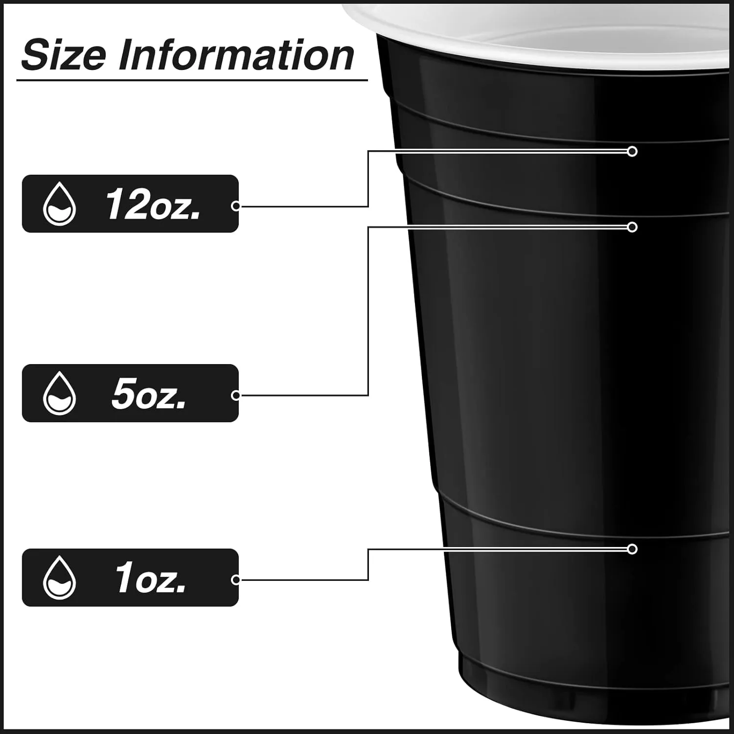 Lounsweer 100 Pack 16 Ounce Plastic Party Cups Disposable Heavy Duty Drinking Water Cups for Wedding New Year Baby Shower Festival Picnics Barbecues Supplies(Black, White)