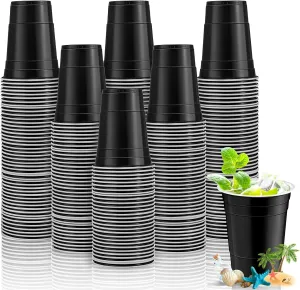 Lounsweer 100 Pack 16 Ounce Plastic Party Cups Disposable Heavy Duty Drinking Water Cups for Wedding New Year Baby Shower Festival Picnics Barbecues Supplies(Black, White)