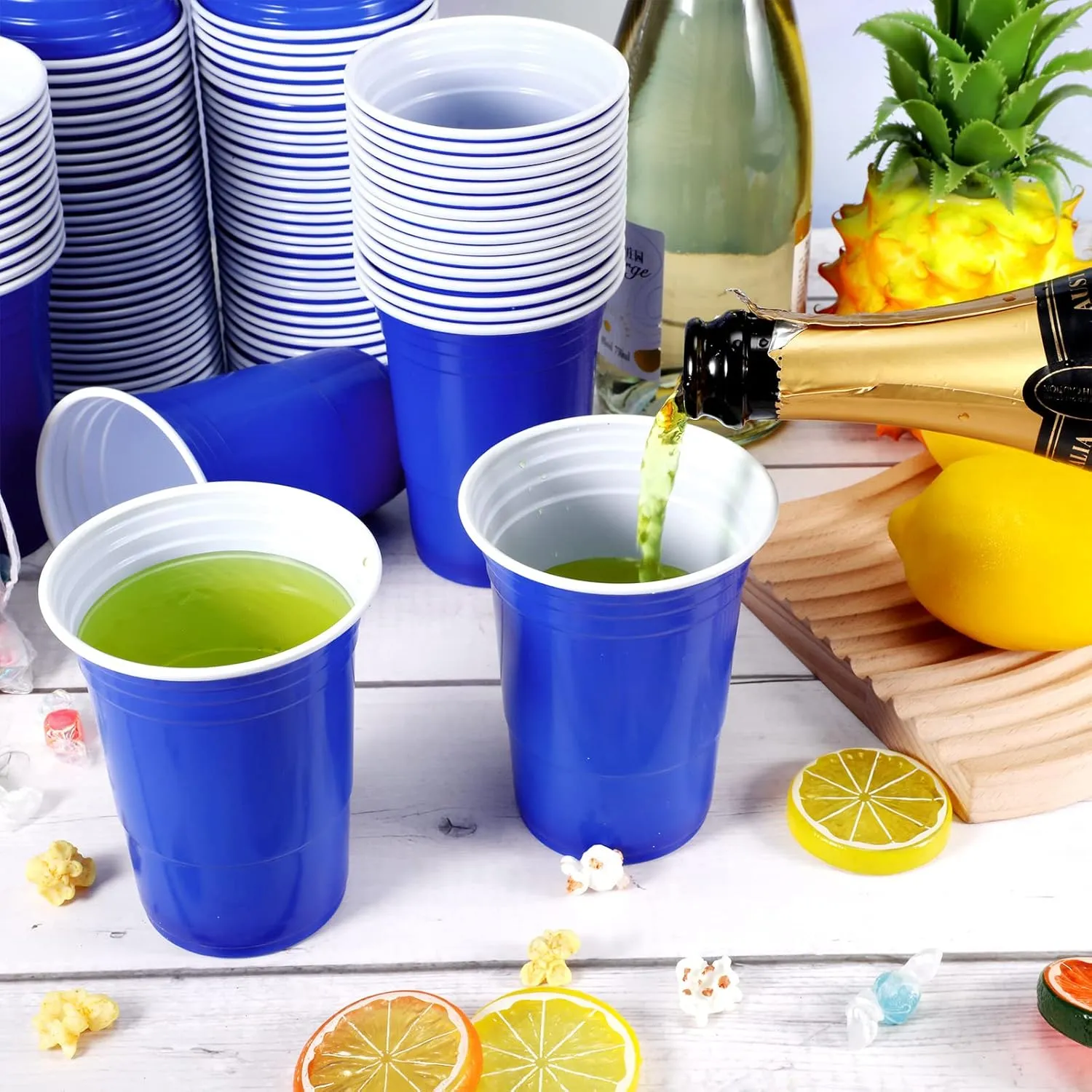 Lounsweer 100 Pack 16 Ounce Plastic Party Cups Disposable Heavy Duty Drinking Water Cups for Wedding New Year Baby Shower Festival Picnics Barbecues Supplies(Blue)