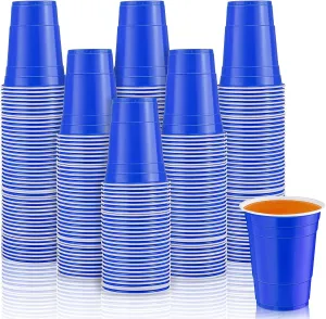 Lounsweer 100 Pack 16 Ounce Plastic Party Cups Disposable Heavy Duty Drinking Water Cups for Wedding New Year Baby Shower Festival Picnics Barbecues Supplies(Blue)