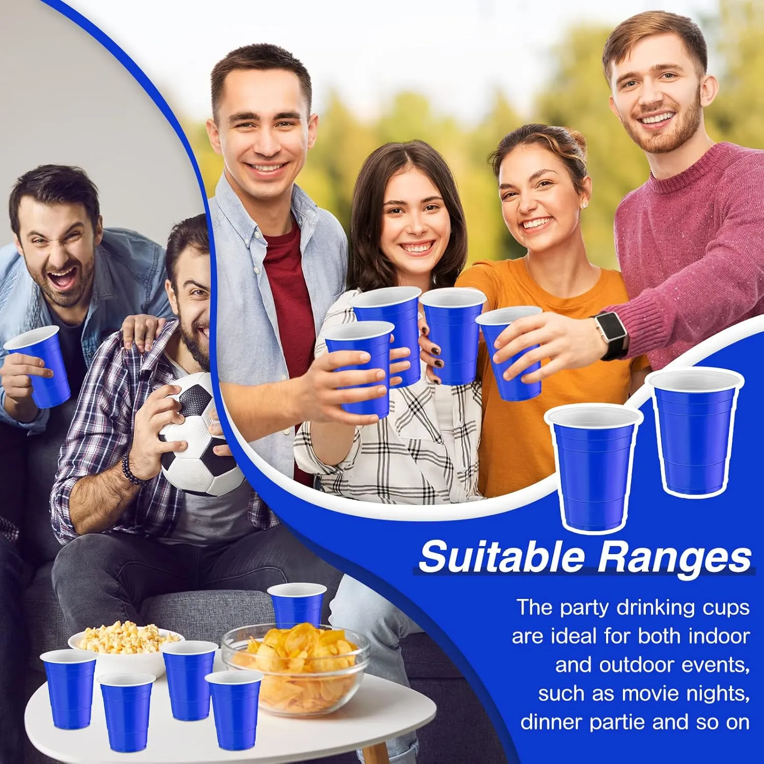 Lounsweer 100 Pack 16 Ounce Plastic Party Cups Disposable Heavy Duty Drinking Water Cups for Wedding New Year Baby Shower Festival Picnics Barbecues Supplies(Blue)