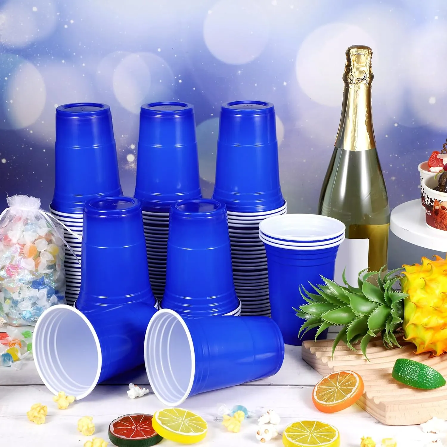 Lounsweer 100 Pack 16 Ounce Plastic Party Cups Disposable Heavy Duty Drinking Water Cups for Wedding New Year Baby Shower Festival Picnics Barbecues Supplies(Blue)