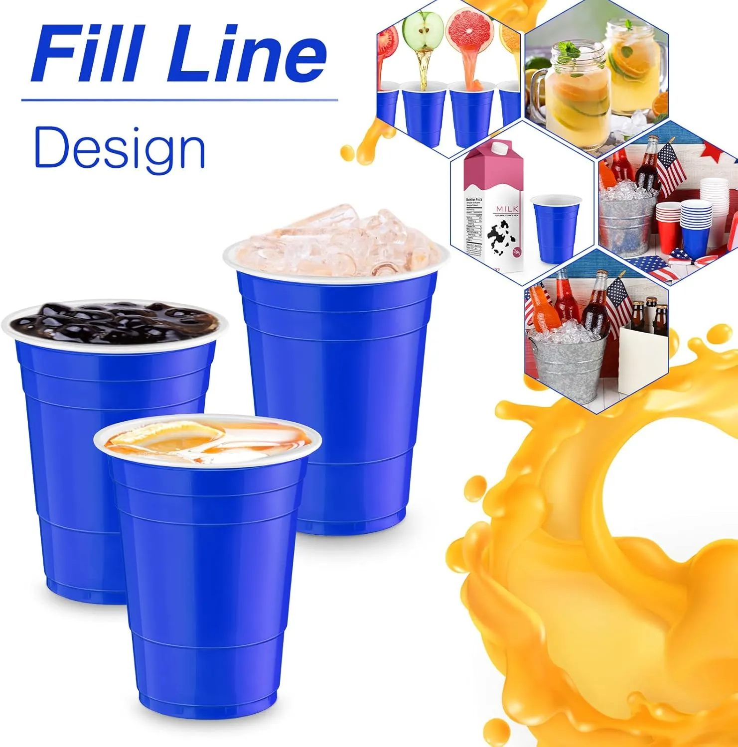 Lounsweer 100 Pack 16 Ounce Plastic Party Cups Disposable Heavy Duty Drinking Water Cups for Wedding New Year Baby Shower Festival Picnics Barbecues Supplies(Blue)