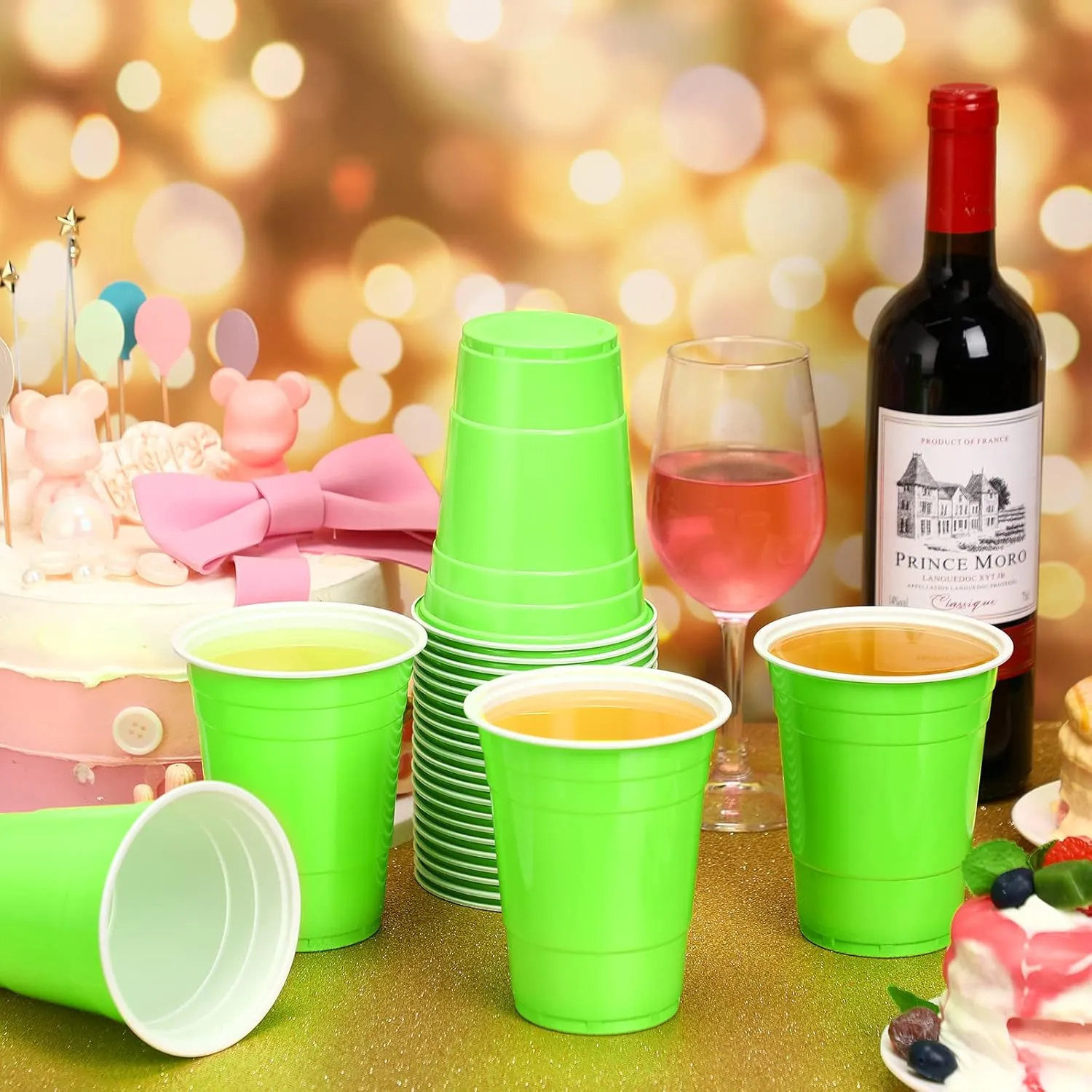 Lounsweer 100 Pack 16 Ounce Plastic Party Cups Disposable Heavy Duty Drinking Water Cups for Wedding New Year Baby Shower Festival Picnics Barbecues Supplies(Fluorescent Green)
