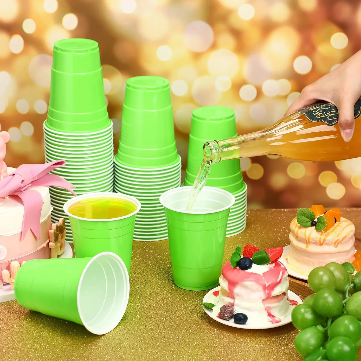 Lounsweer 100 Pack 16 Ounce Plastic Party Cups Disposable Heavy Duty Drinking Water Cups for Wedding New Year Baby Shower Festival Picnics Barbecues Supplies(Fluorescent Green)