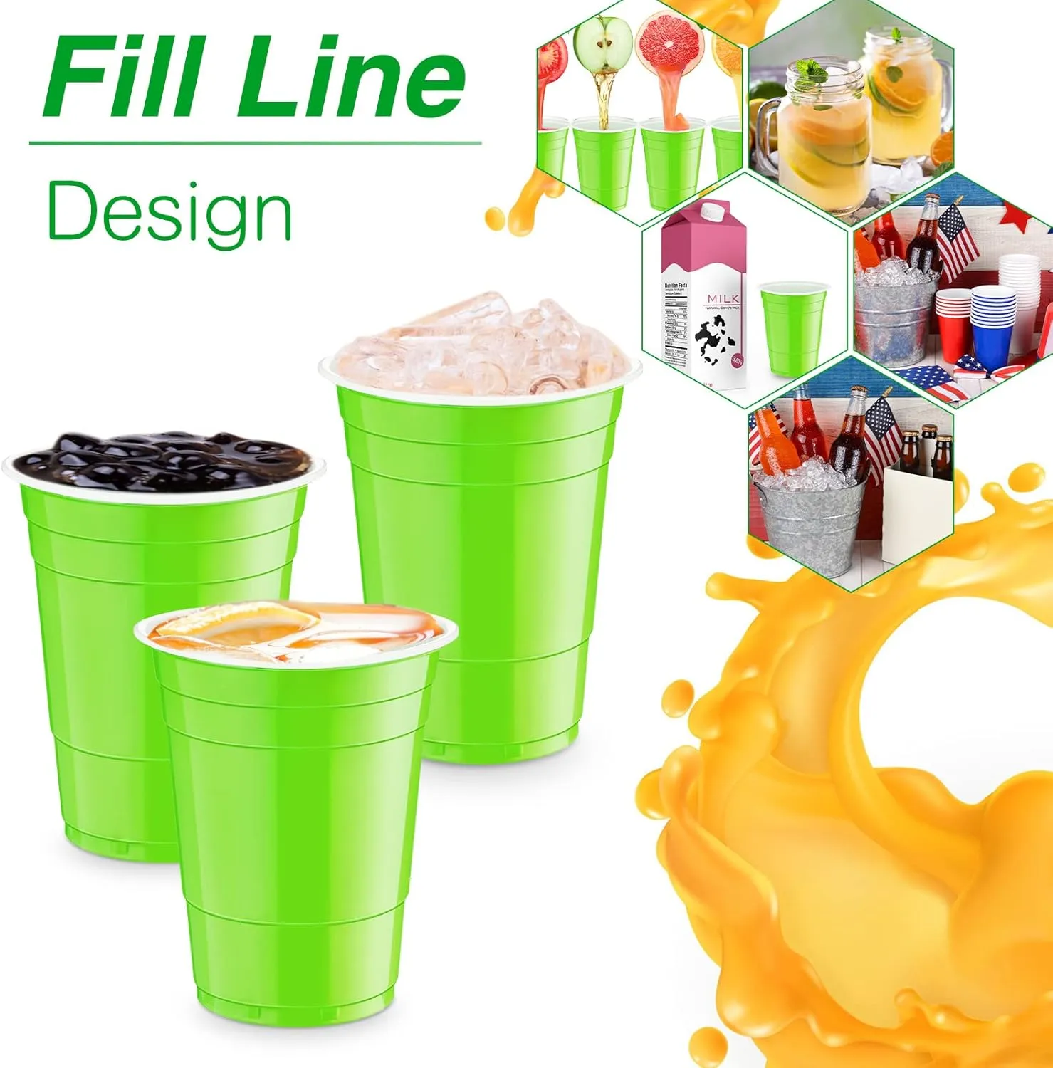 Lounsweer 100 Pack 16 Ounce Plastic Party Cups Disposable Heavy Duty Drinking Water Cups for Wedding New Year Baby Shower Festival Picnics Barbecues Supplies(Fluorescent Green)
