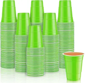 Lounsweer 100 Pack 16 Ounce Plastic Party Cups Disposable Heavy Duty Drinking Water Cups for Wedding New Year Baby Shower Festival Picnics Barbecues Supplies(Fluorescent Green)