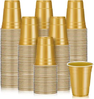 Lounsweer 100 Pack 16 Ounce Plastic Party Cups Disposable Heavy Duty Drinking Water Cups for Wedding New Year Baby Shower Festival Picnics Barbecues Supplies(Gold)