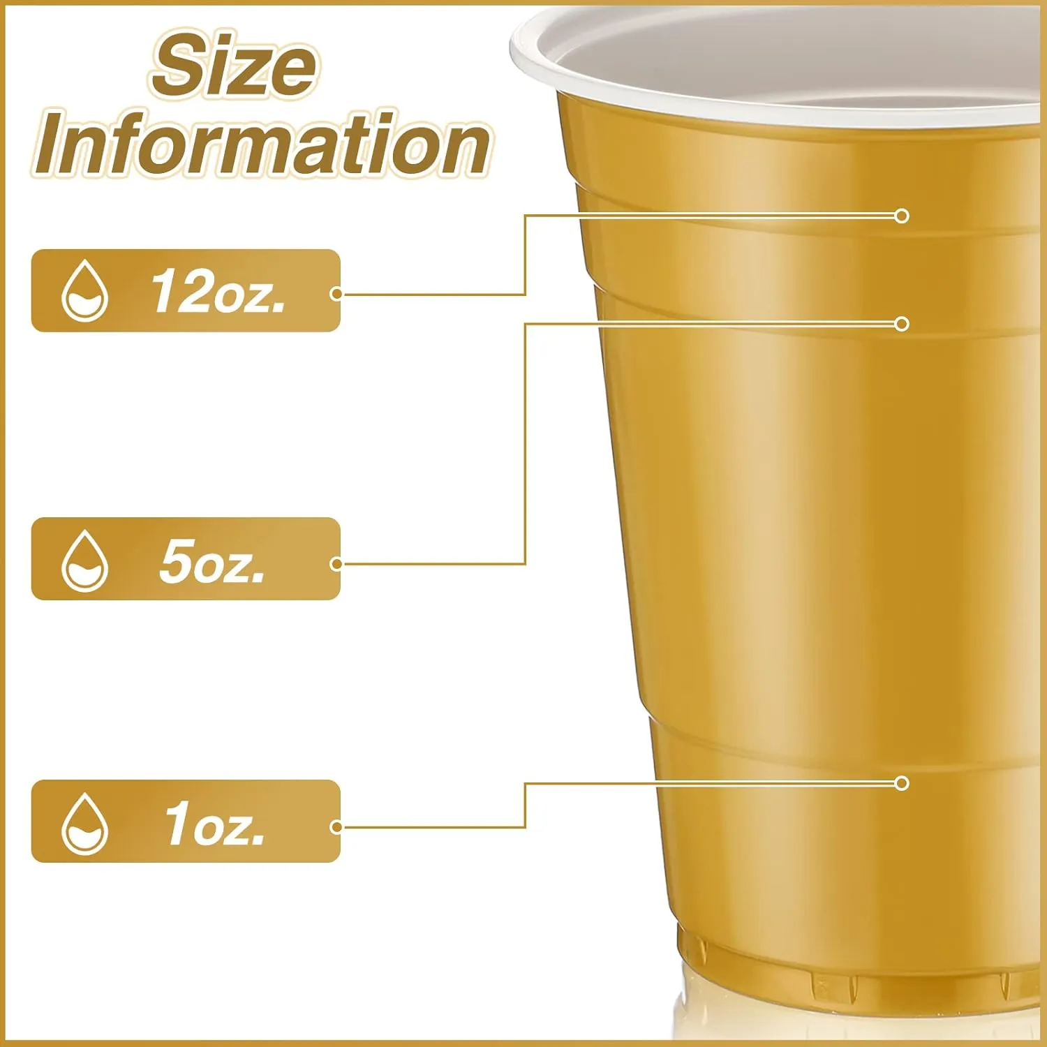 Lounsweer 100 Pack 16 Ounce Plastic Party Cups Disposable Heavy Duty Drinking Water Cups for Wedding New Year Baby Shower Festival Picnics Barbecues Supplies(Gold)