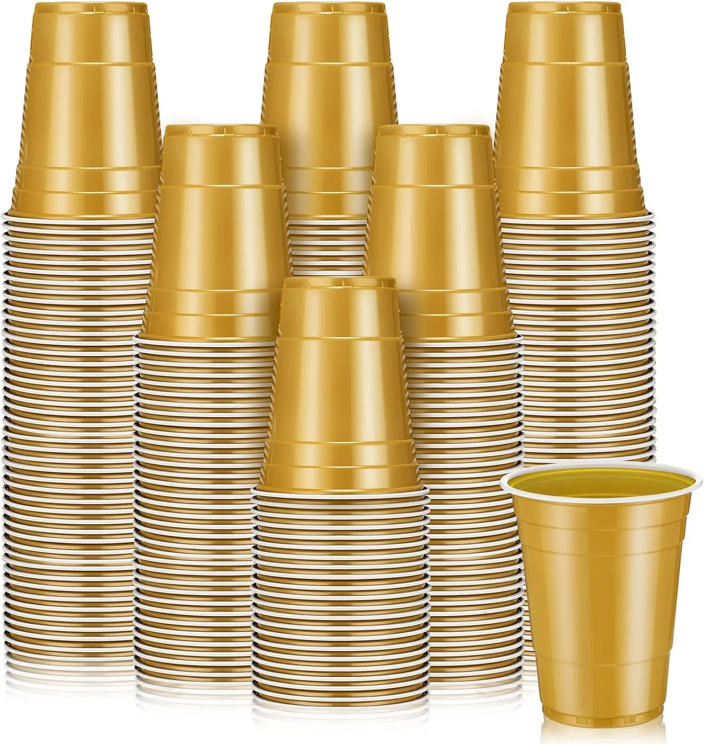 Lounsweer 100 Pack 16 Ounce Plastic Party Cups Disposable Heavy Duty Drinking Water Cups for Wedding New Year Baby Shower Festival Picnics Barbecues Supplies(Gold)