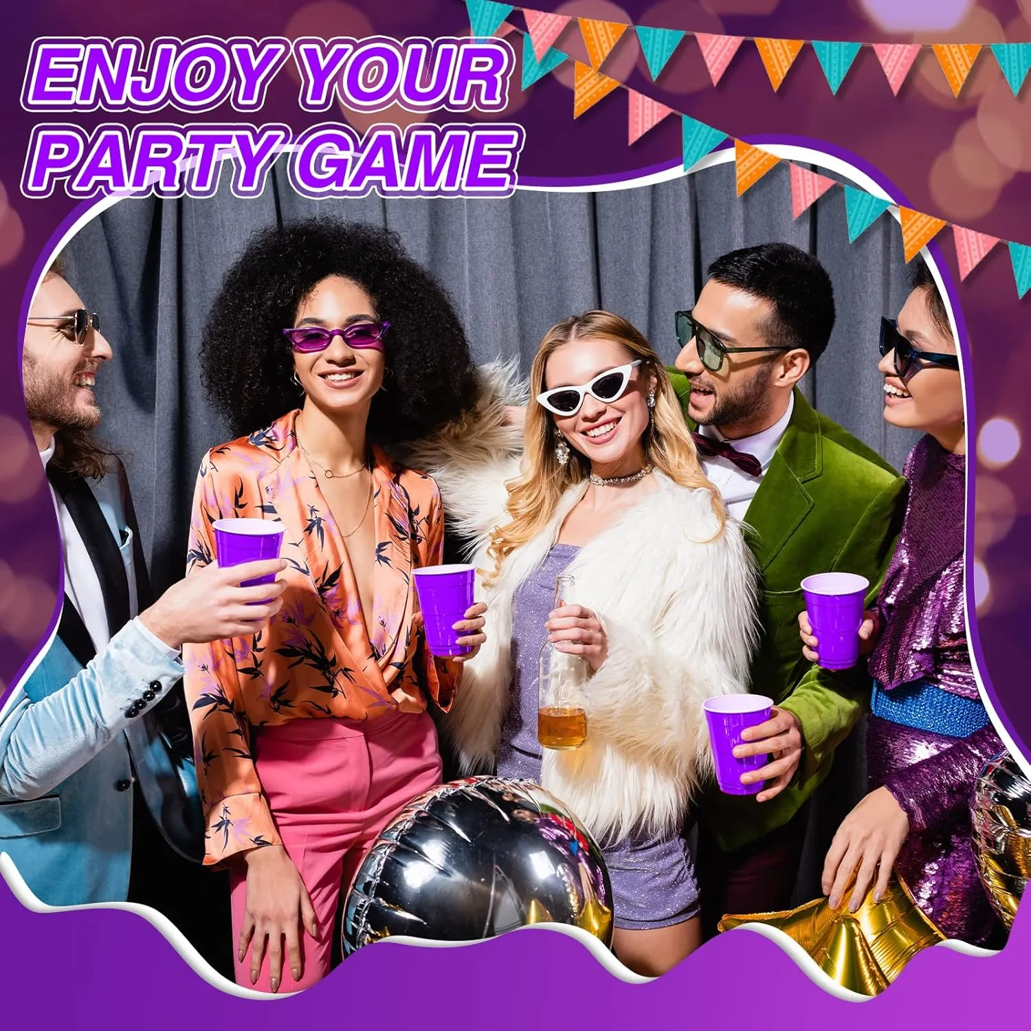 Lounsweer 100 Pack 16 Ounce Plastic Party Cups Disposable Heavy Duty Drinking Water Cups for Wedding New Year Baby Shower Festival Picnics Barbecues Supplies(Purple)