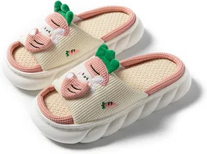 Lovely Rabbit Slippers Cow Linen Slippers, Animal slippers Summer Cotton Linen Couple Home Shoes Indoor Outdoor