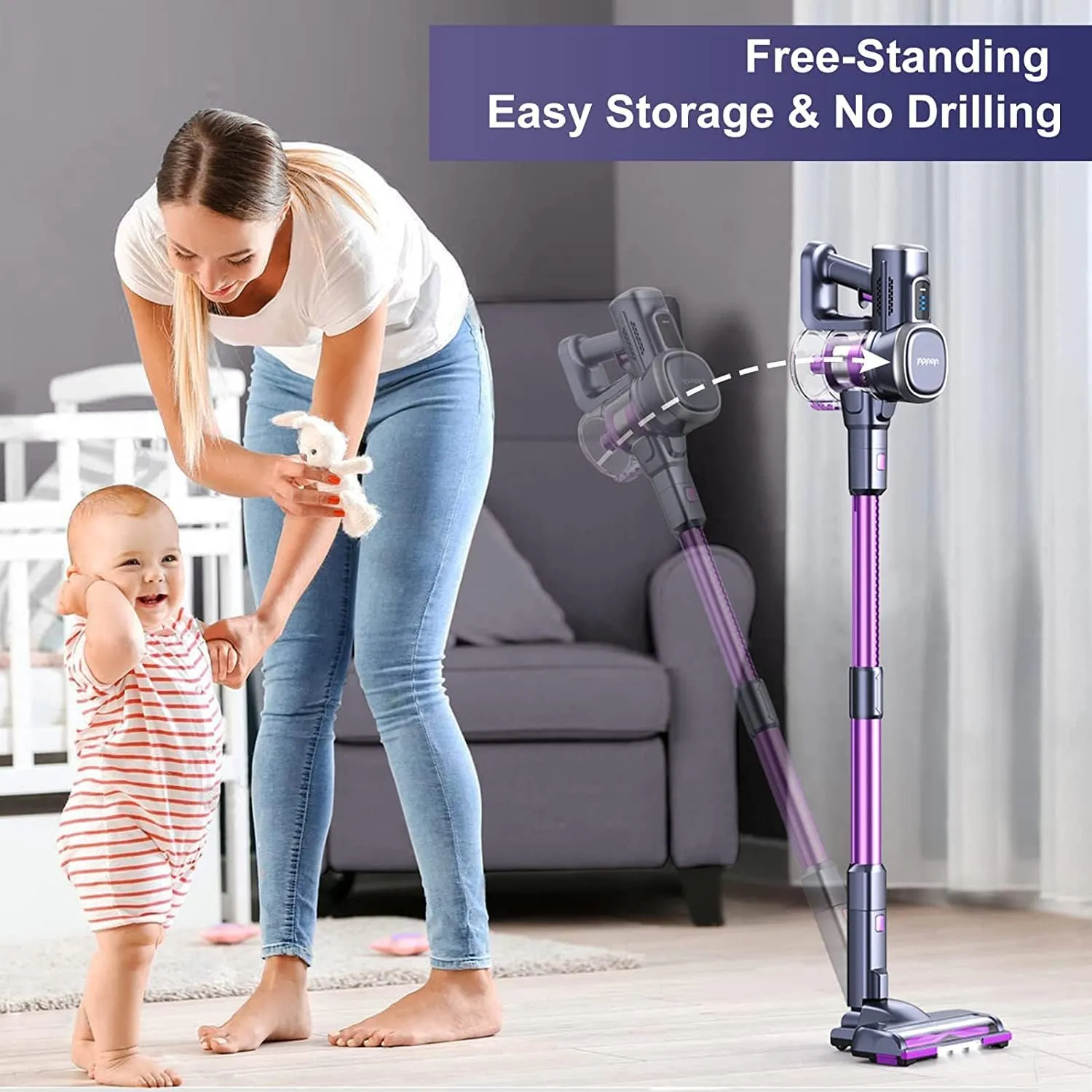 Lubluelu Cordless Stick Vacuum Cleaner, Lightweight 235W Brushless Motor, Rechargeable Battery, Self-Standing Design, Handheld for Carpet, Hard Floor, and Pet Hair