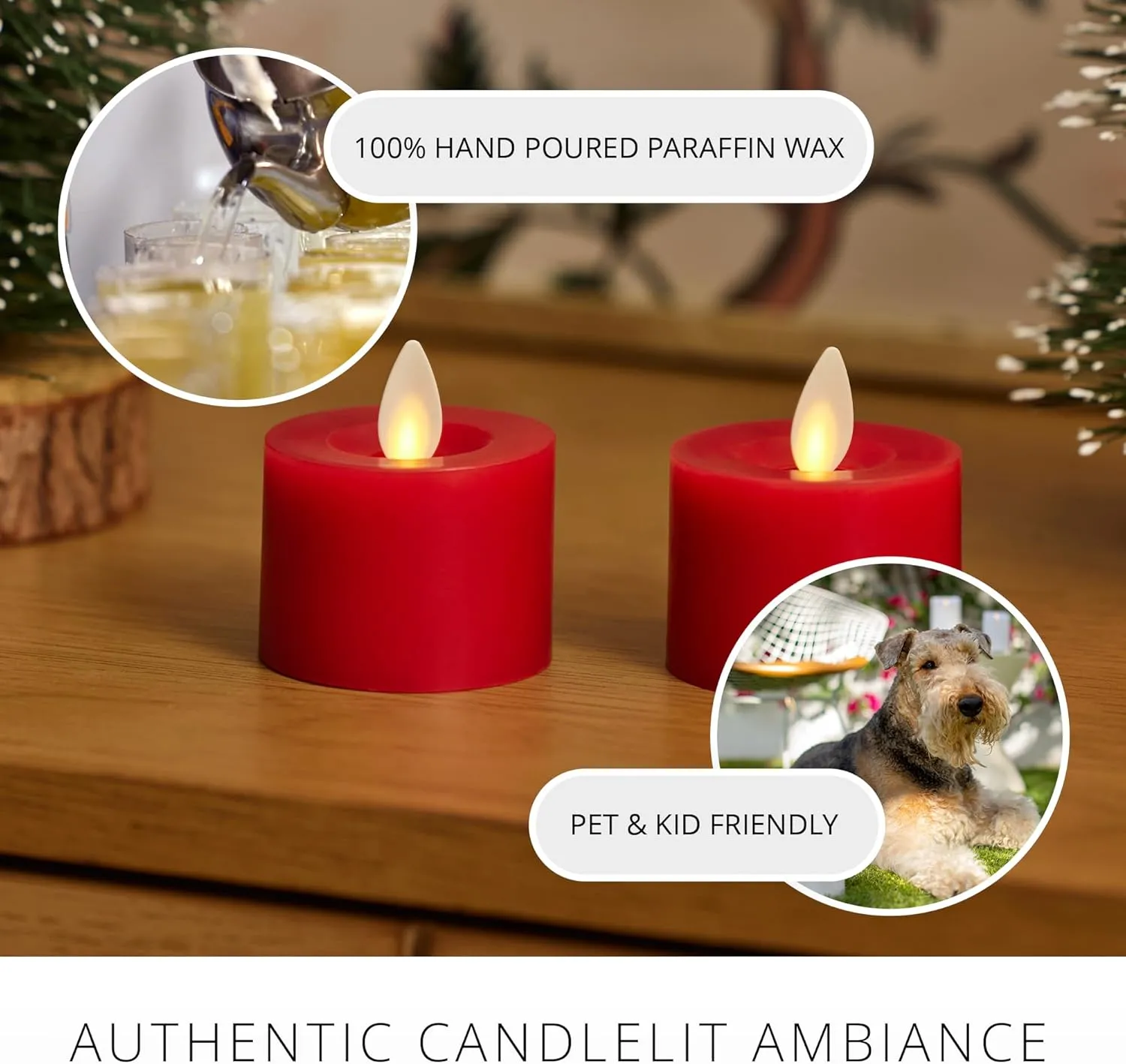 Luminara 2-Pack Moving Flame LED Flameless Tealight (2" x 2") Battery Operated Plastic LED Flameless Tea Light (Holiday Red)