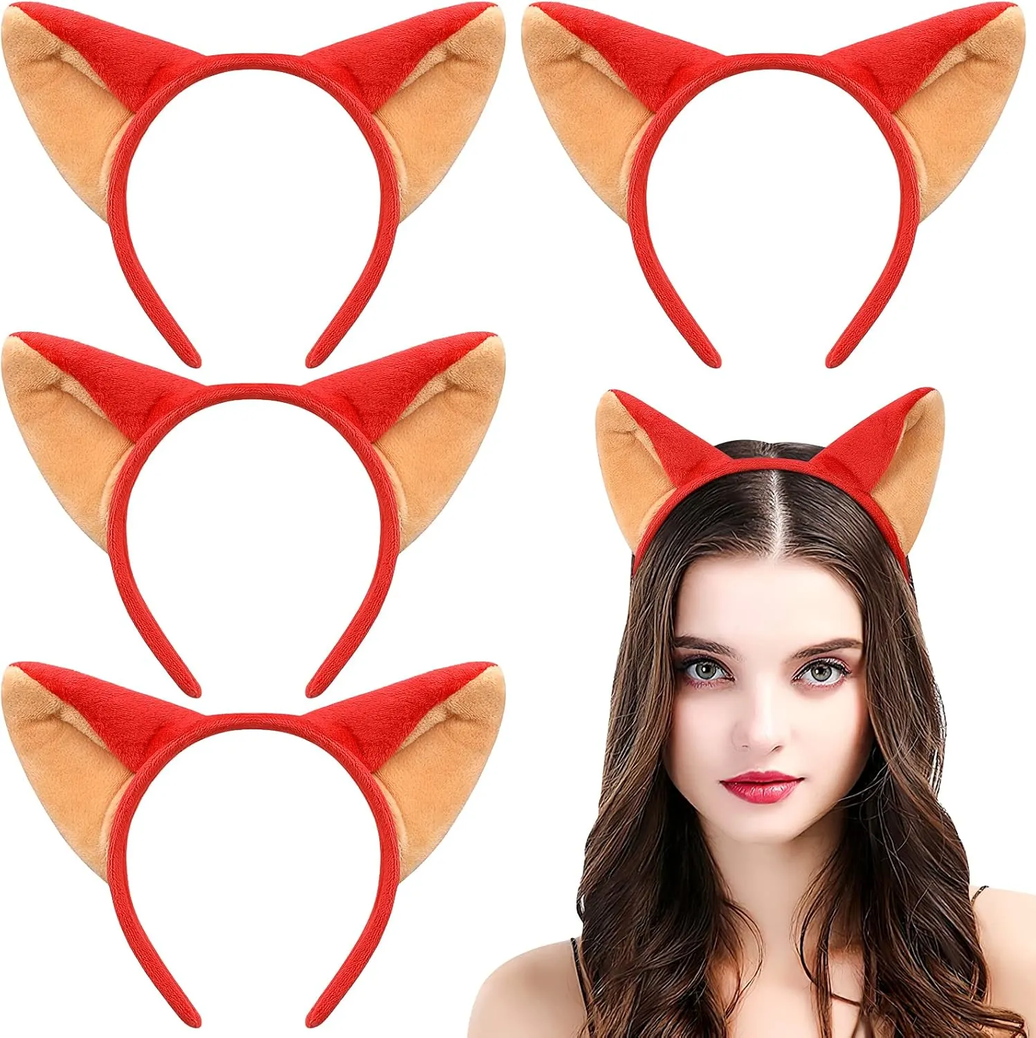 Lurrose 4pcs Cartoon Fox Ear Hair Hoop Cute Halloween Cosplay Party Costume Headbands Headwear for Children Kids Girls Women