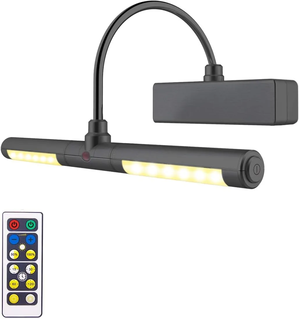 LUXSWAY Picture Light Battery Powered, Wireless Painting Lights with Remote, 3 Modes Brightness Art Display Lighta, 8.9 Inch Rotatable Light Head and Timer Off for Painting Poster Portrait -Small