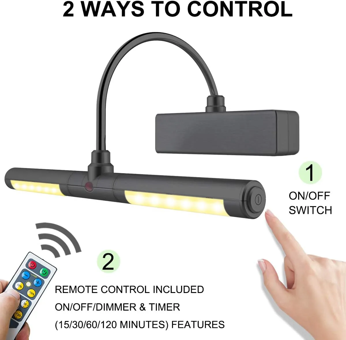 LUXSWAY Picture Light Battery Powered, Wireless Painting Lights with Remote, 3 Modes Brightness Art Display Lighta, 8.9 Inch Rotatable Light Head and Timer Off for Painting Poster Portrait -Small