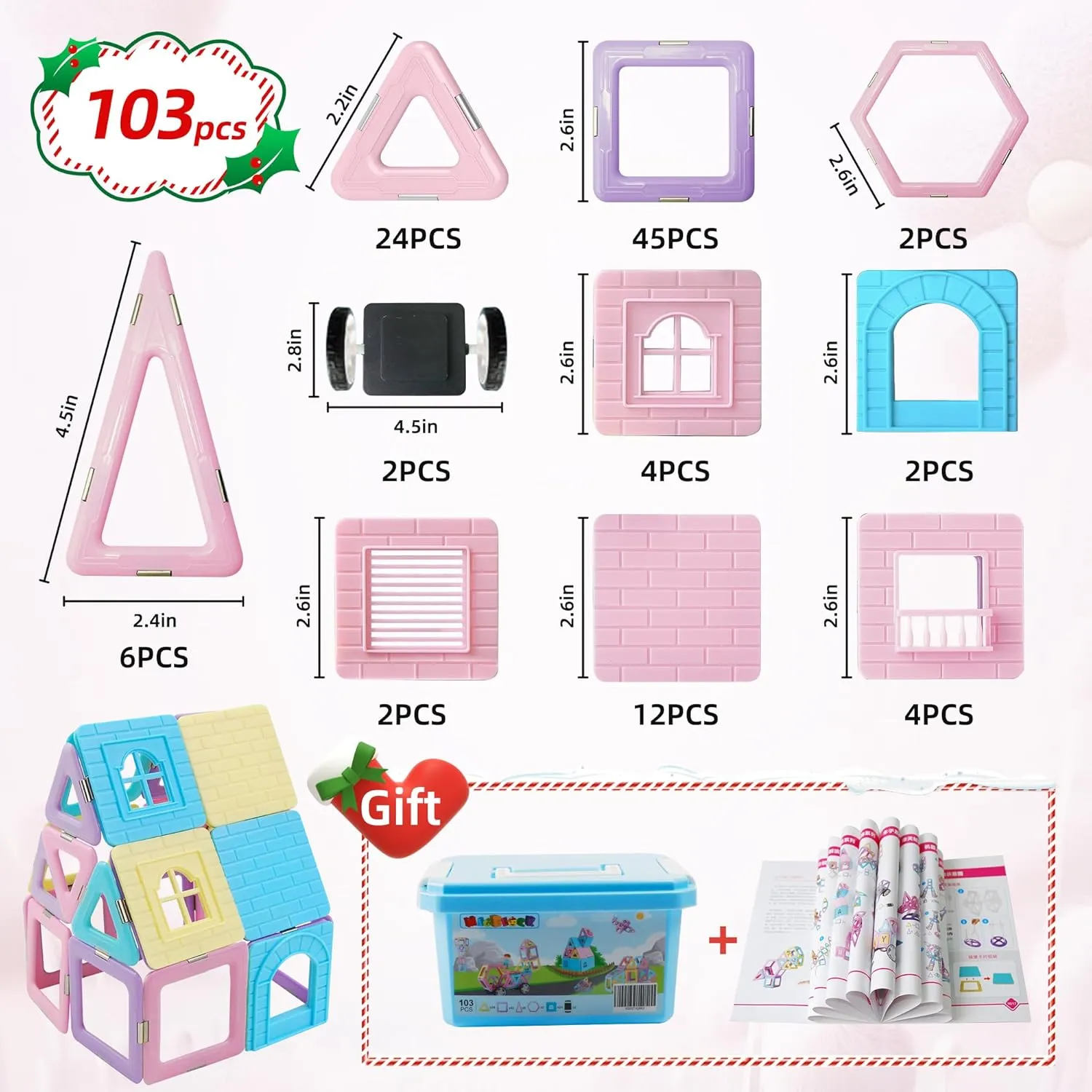 MAGBLOCK Magnetic Building Blocks Set, Upgraded Magnetic Tiles Toys for 3 4 5 6 7 8  Year Old Girls, 103pcs Magnet Toys for Toddlers Boys and Girls 3-5
