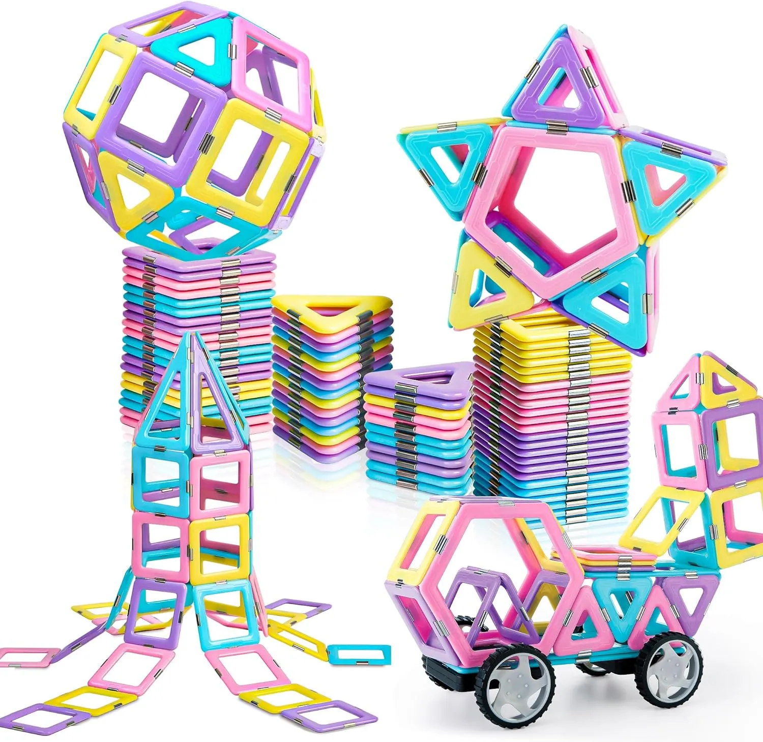 MAGBLOCK Magnetic Building Blocks Set, Upgraded Magnetic Tiles Toys for 3 4 5 6 7 8  Year Old Girls, 103pcs Magnet Toys for Toddlers Boys and Girls 3-5