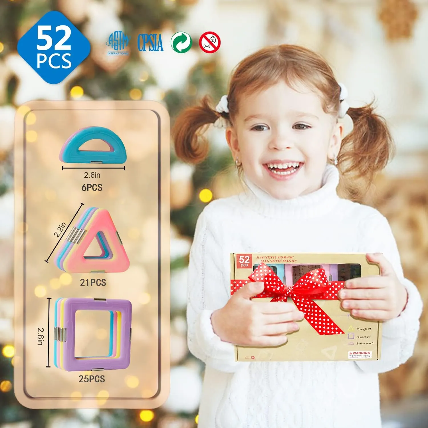 MAGBLOCK Magnetic Tiles Toys for 3 Year Old Girls, Magnet Blocks for Toddler Girl Toys, Magnetic Building Blocks for Kids Birthday Gift Present Set 52 Pieces