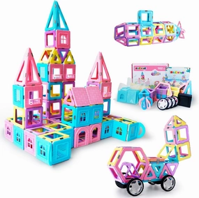 MAGBLOCK 102 Piece Magnetic Tiles Toys for 3 4 5 Year Old Girls Boys, Castle Magnet Toy Building Block for Kids Toddlers, Magnetic Blocks Montessori STEM Toys for Toddler Girls Gifts