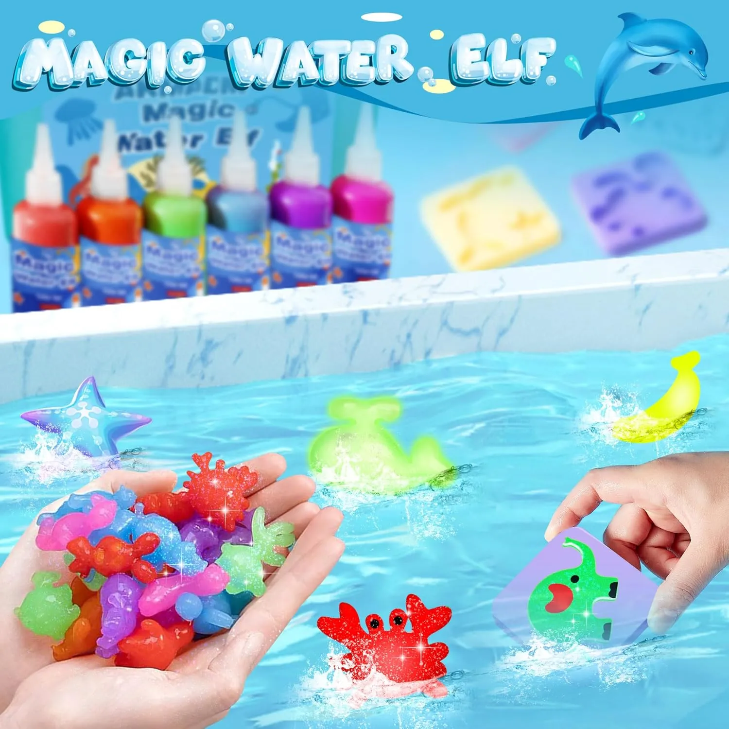 Magic Water Elf Toy Kit, 12 Colors Water Fairy Water Gel Kit, 60ml Water Elf Set with 18 Shape Molds, Handmade Water Toy, Creative Magic Aqua Toys kit, Children's DIY Aqua Marine Life(12 Colors)