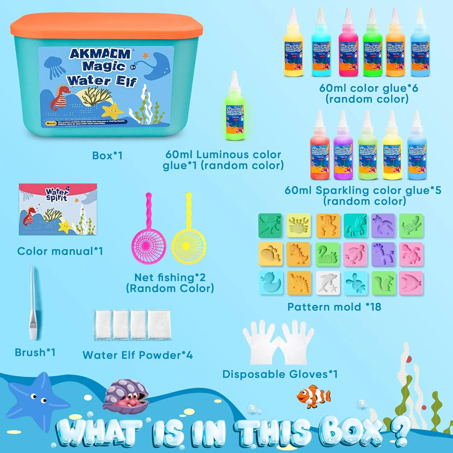Magic Water Elf Toy Kit, 12 Colors Water Fairy Water Gel Kit, 60ml Water Elf Set with 18 Shape Molds, Handmade Water Toy, Creative Magic Aqua Toys kit, Children's DIY Aqua Marine Life(12 Colors)