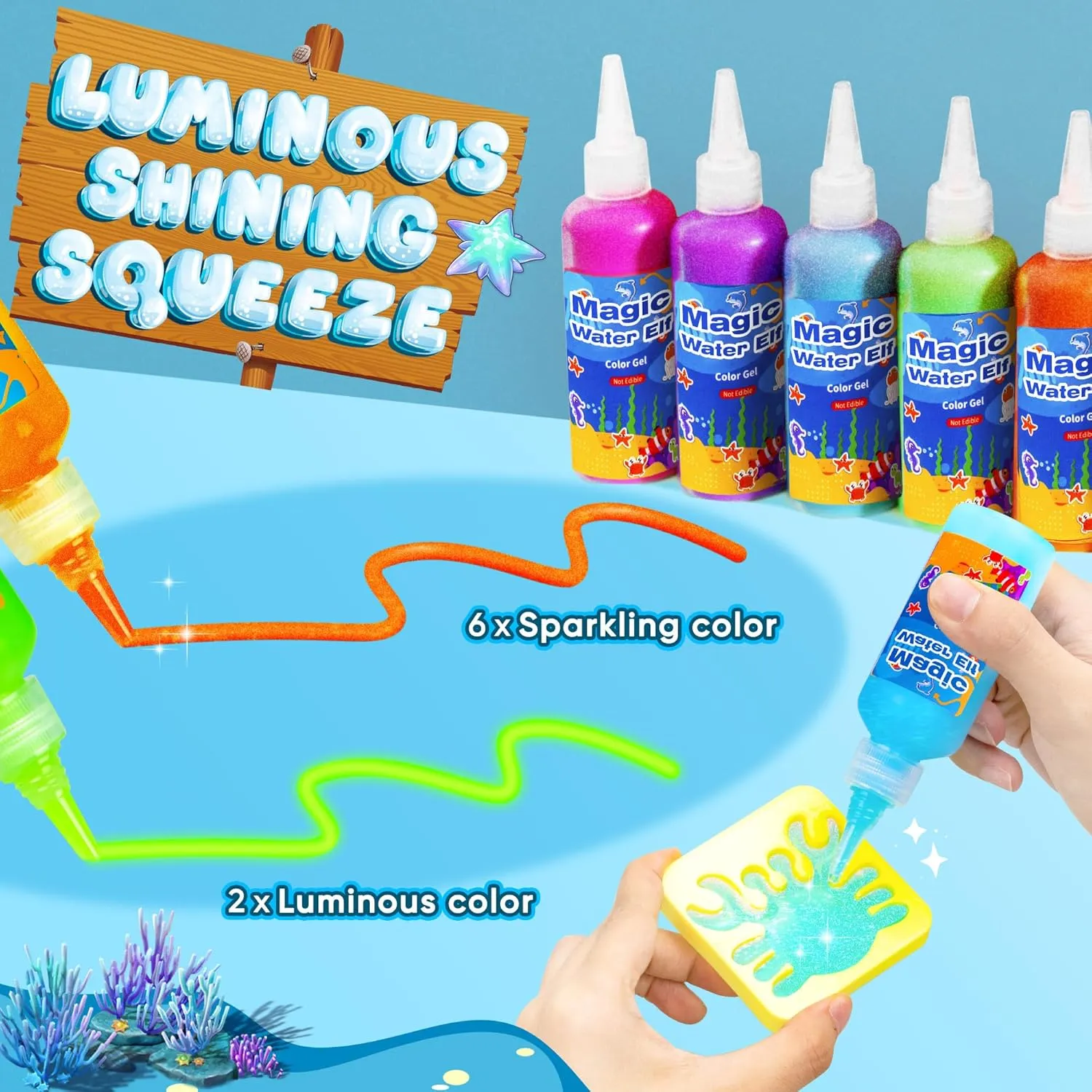 Magic Water Elf Toy Kit, 12 Colors Water Fairy Water Gel Kit, 60ml Water Elf Set with 18 Shape Molds, Handmade Water Toy, Creative Magic Aqua Toys kit, Children's DIY Aqua Marine Life(12 Colors)