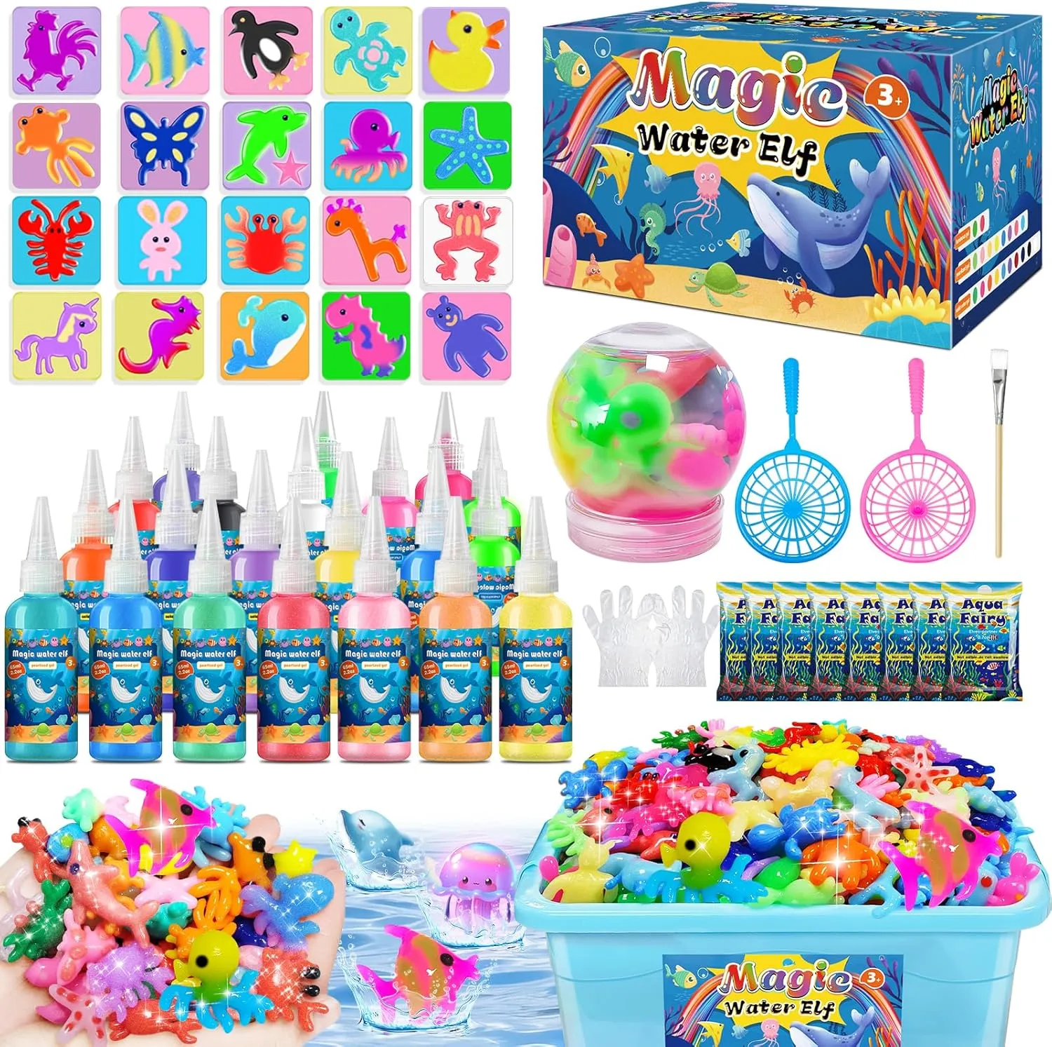 Magic Water Elf Toy Kit, Aqua Fairy Water Gel Kit for Kids, Squishy Maker with 20 DIY Models and 20 Colors, Magic Gel Water Pets Compatible with Boys & Girls Gift Aged 3 