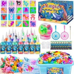 Magic Water Elf Toy Kit, Aqua Fairy Water Gel Kit for Kids, Squishy Maker with 20 DIY Models and 20 Colors, Magic Gel Water Pets Compatible with Boys & Girls Gift Aged 3 