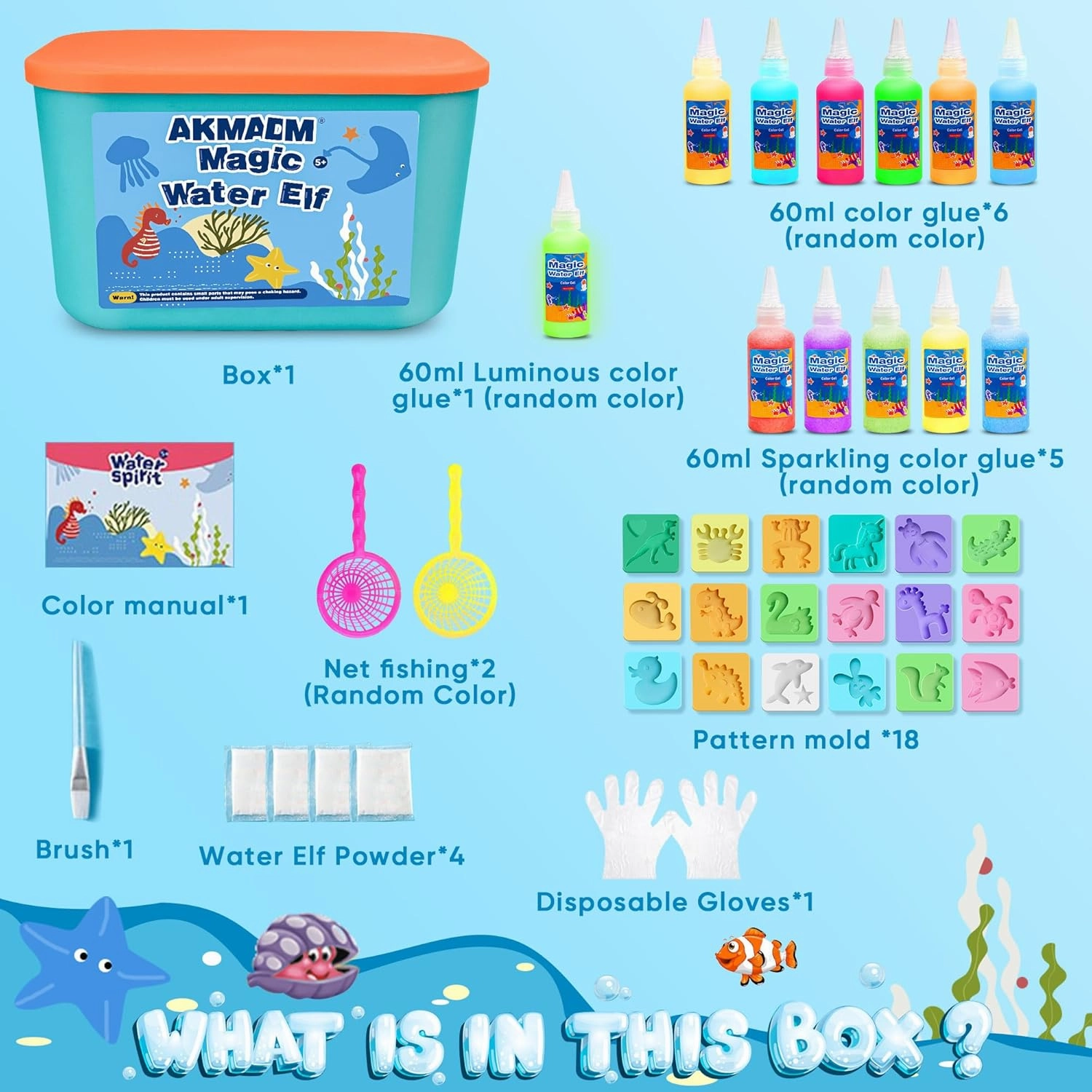 Magic Water Elf Toy Kit, 12 Colors Water Fairy Water Gel Kit, 60ml Water Elf Set with 18 Shape Molds, Handmade Water Toy, Creative Magic Aqua Toys kit, Children's DIY Aqua Marine Life(12 Colors)