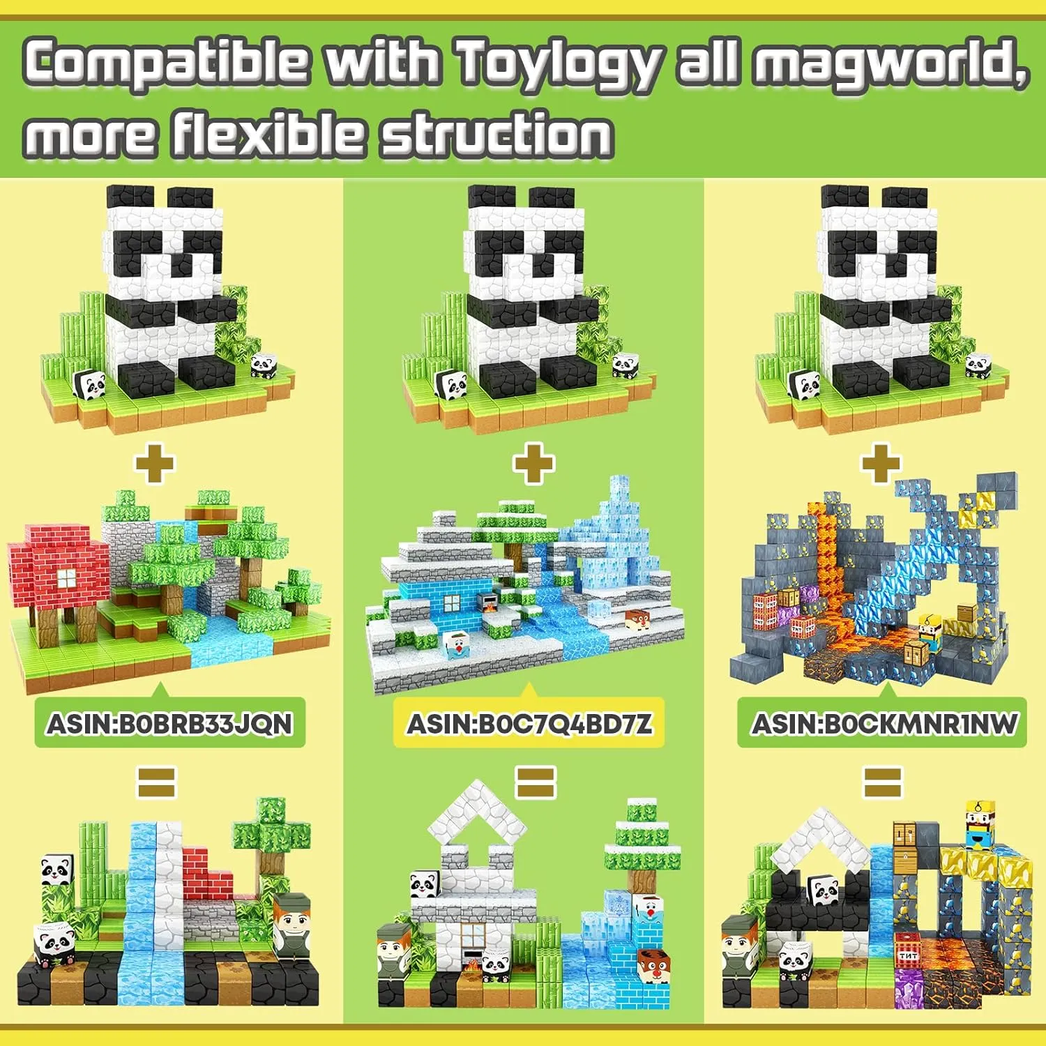 Magnetic Blocks-Build Mine Magnet World Panda Edition, Magnetic Tiles Building Blocks for Boys & Girls Age 3-5 4-8 5-7, Kids STEM Sensory Learning Outdoor Toys for 3  Years Old Girls Boys Gifts