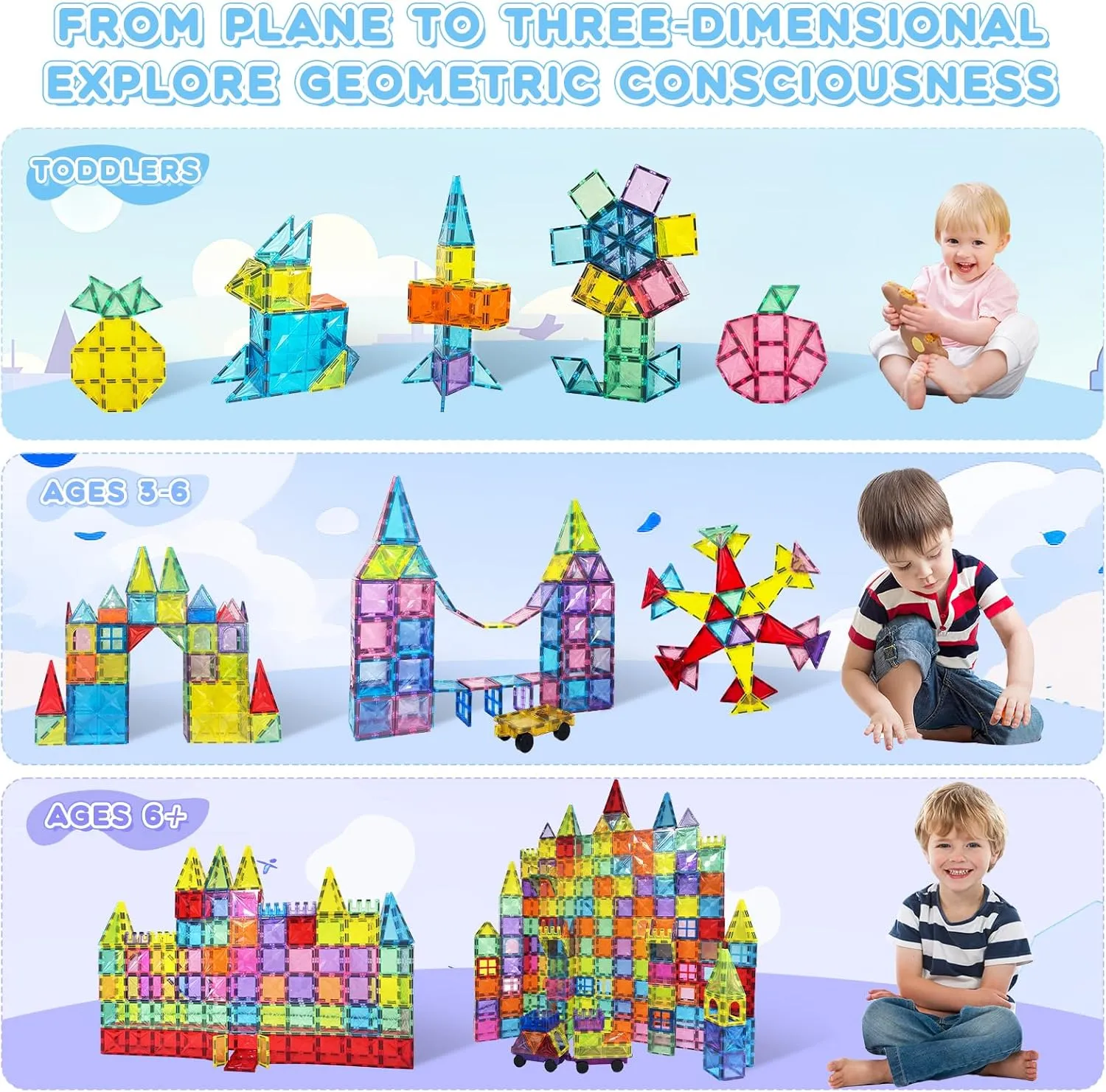 Magnetic Tiles, 100PCS Magnetic Blocks Set, 4D Diamond Magnet Building Blocks, STEM Preschool Educational Magnet Toys Gift for Kids, Boys and Girls 3 4 5 6 7 8  Year Old