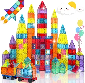 Magnetic Tiles, 100PCS Magnetic Blocks Toy Set with 2 Cars, 3D Diamond Magnet Building, STEM Preschool Educational Sensory Montessori Magnet Toys Gift for Kids, Boys and Girls 3 4 5 6 7 8  Year Old