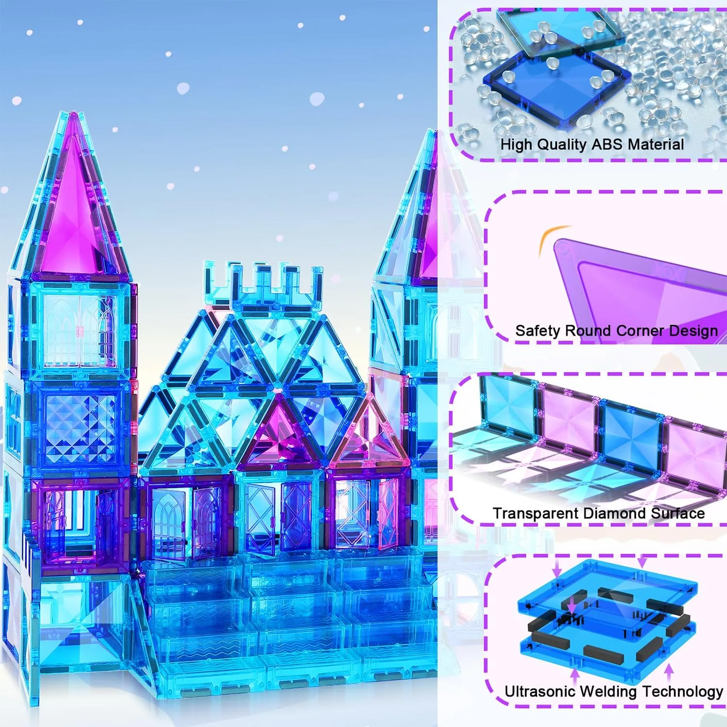 Magnetic Tiles, 116PCS Magnet Building Blocks, 3D Diamond Magnetic Blocks, Construction Stem Toys for Kids, Educational Toys for Boys Girls Ages 3 4 5 6 7 8 (116 PCS)