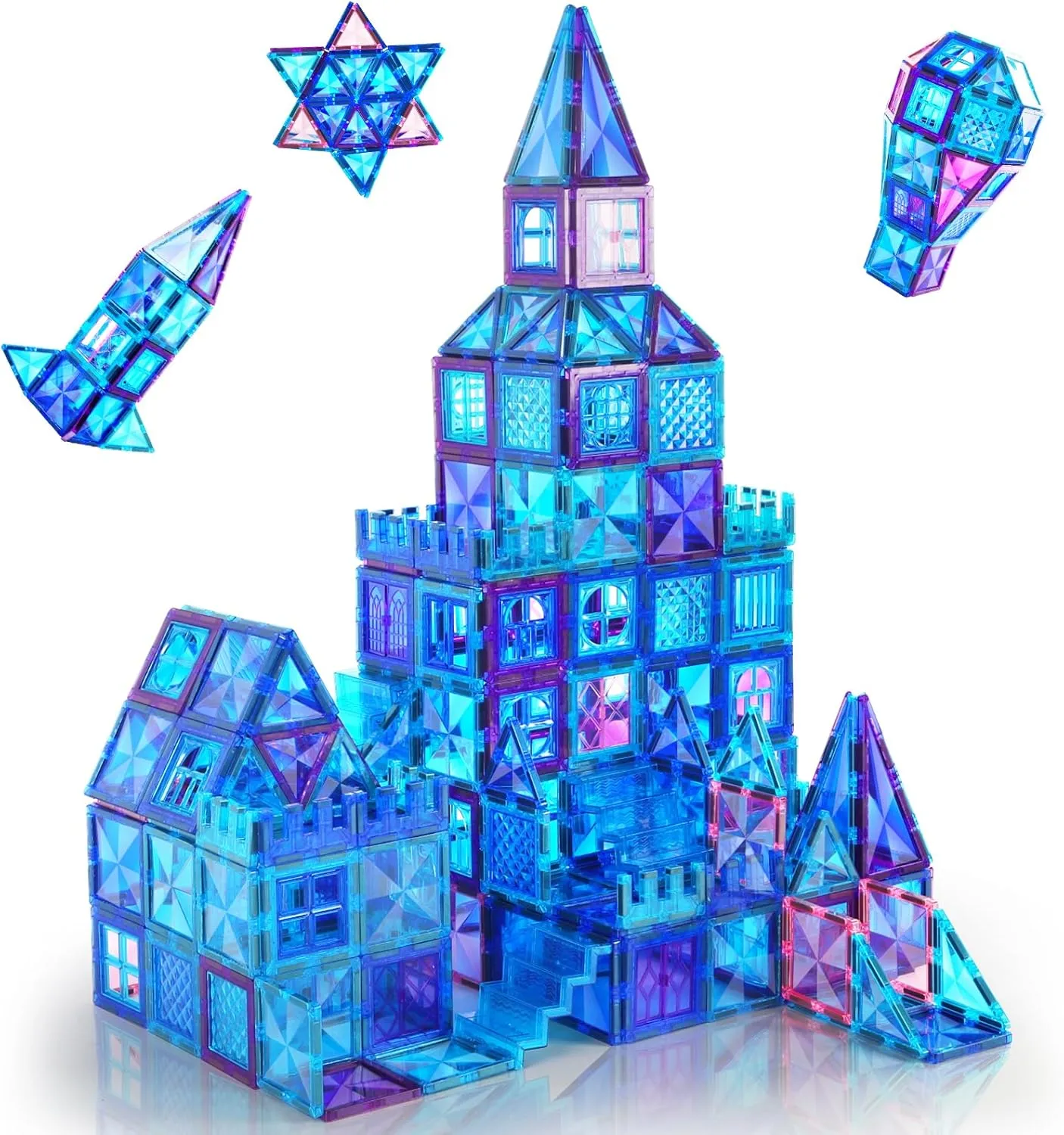 Magnetic Tiles, 116PCS Magnet Building Blocks, 3D Diamond Magnetic Blocks, Construction Stem Toys for Kids, Educational Toys for Boys Girls Ages 3 4 5 6 7 8 (116 PCS)