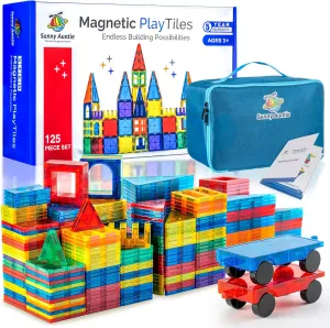 Magnetic Tiles 125 PCS  Bonus Zippered CASE, Kids Toy for 3 4 5 6 7 8 Year Old Boys & Girls, Magnetic Tiles Building Set, Great Gift for Kids Aged 3-8, XL Set