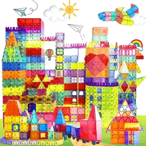 Magnetic Tiles - 130PCS Magnetic Blocks for Kids, Magnet Tiles Building Blocks Set with 2 Cars, Construction STEM Magnet Toys Gift for Kids, Boys and Girls 3 4 5 6 7 8  Year Old