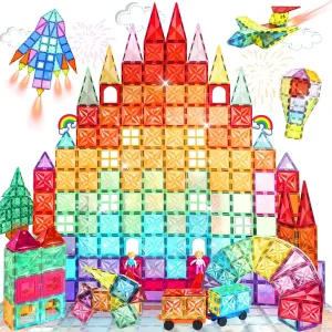 Magnetic Tiles, 130PCS Magnetic Blocks Set with 2 Cars, 4D Diamond Magnet Building Blocks, STEM Preschool Educational Magnet Toys Gift for Kids, Boys and Girls 3 4 5 6 7 8  Year Old