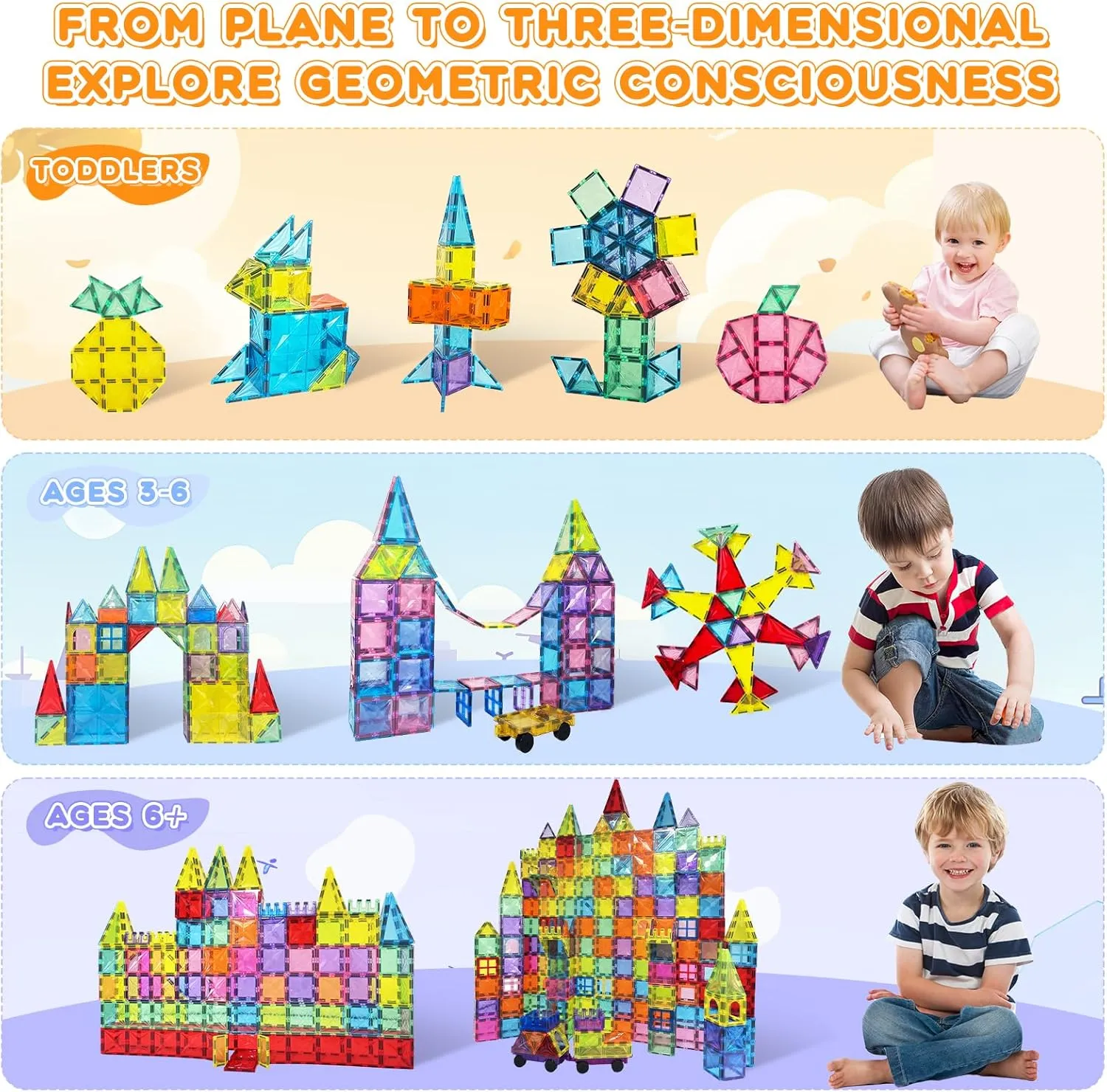 Magnetic Tiles, 130PCS Magnetic Blocks Set with 2 Cars, 4D Diamond Magnet Building Blocks, STEM Preschool Educational Magnet Toys Gift for Kids, Boys and Girls 3 4 5 6 7 8  Year Old