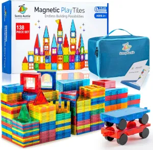 Magnetic Tiles 138 PCS  Bonus Zippered CASE, Magnetic Tiles for Kids Toy for 3 4 5 6 7 8 Year Old Boys & Girls, Great Gift for Kids Aged 3-8, XL Set