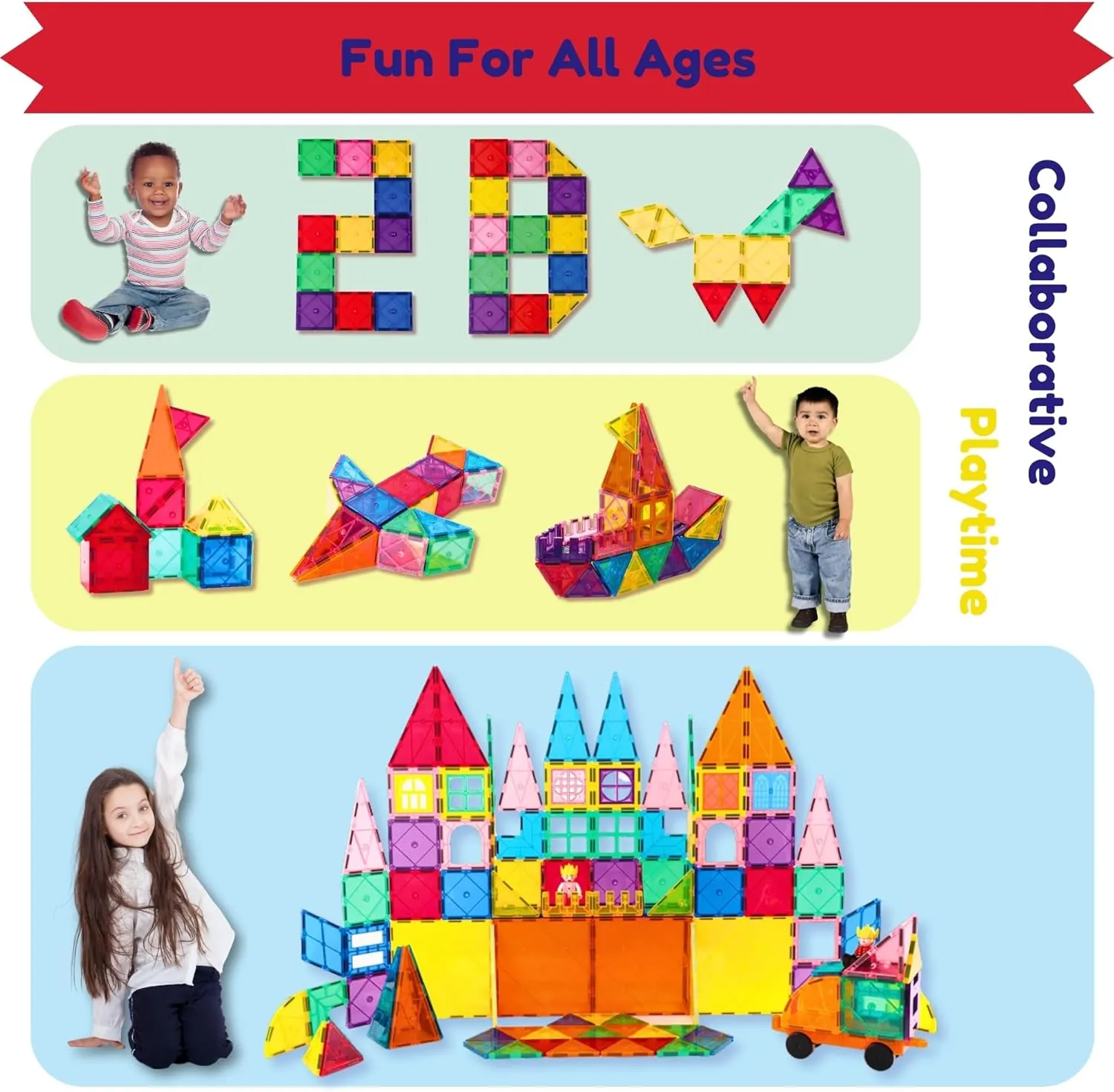 Magnetic Tiles 90 PCS Rainbow Castle Set Magnetic Blocks, Montessori 3D STEM Building Blocks, Sensory for Kids Ages 3-9, Educational and Preschool Toys, Gift for Toddlers, Girls & Boy