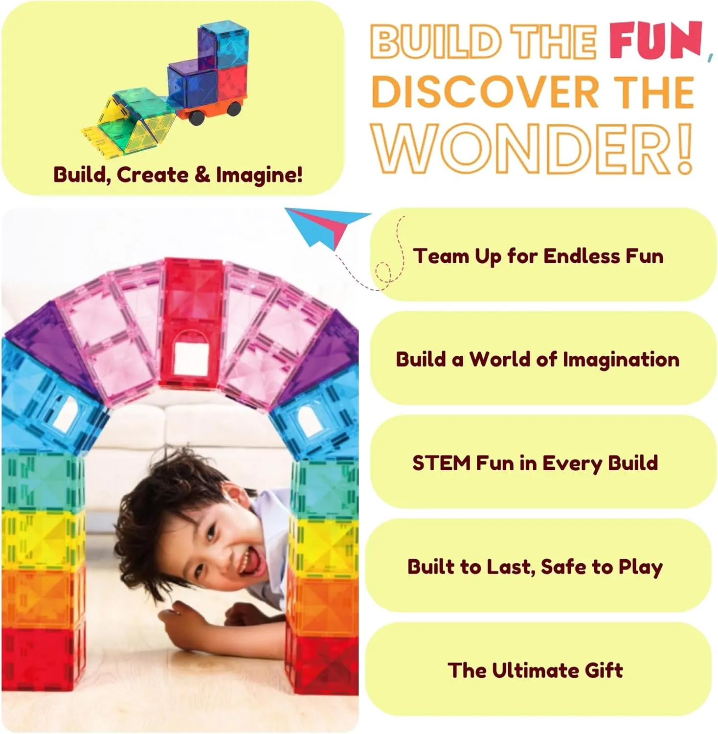 Magnetic Tiles 90 PCS Rainbow Castle Set Magnetic Blocks, Montessori 3D STEM Building Blocks, Sensory for Kids Ages 3-9, Educational and Preschool Toys, Gift for Toddlers, Girls & Boy