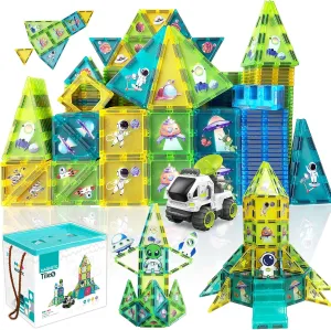 Magnetic Tiles Building Block Set Magnet Tiles Educational Toy Space Adventure Learning Construction Magnetic Toys Set Birthday Gift for Boys Girls Kids Age 3 4 5 6 7 8