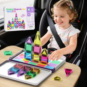 Magnetic Tiles Building Blocks, 40-Piece STEM Travel Toys for Kids, Mini Metal Tin Box, Classroom Sensory Play, Ideal for Ages 3-8